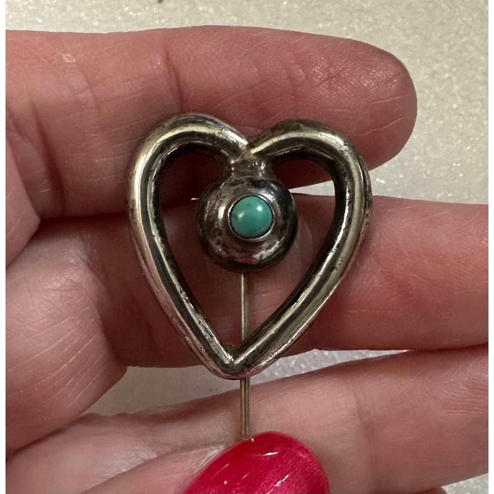 Vintage‎ Sterling Silver & Turquoise Stickpin Heart
